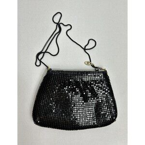 Vintage 80's Metal Mesh Chain Strap Shoulder Evening Bag in Black